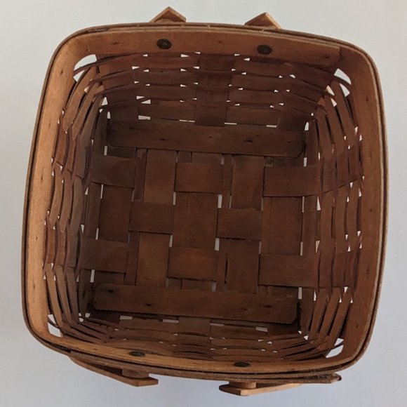 Longaberger Vintage Brown and Red Basket with Wood Handles 10 x 10 x 4 Handmade - Picture 5 of 7